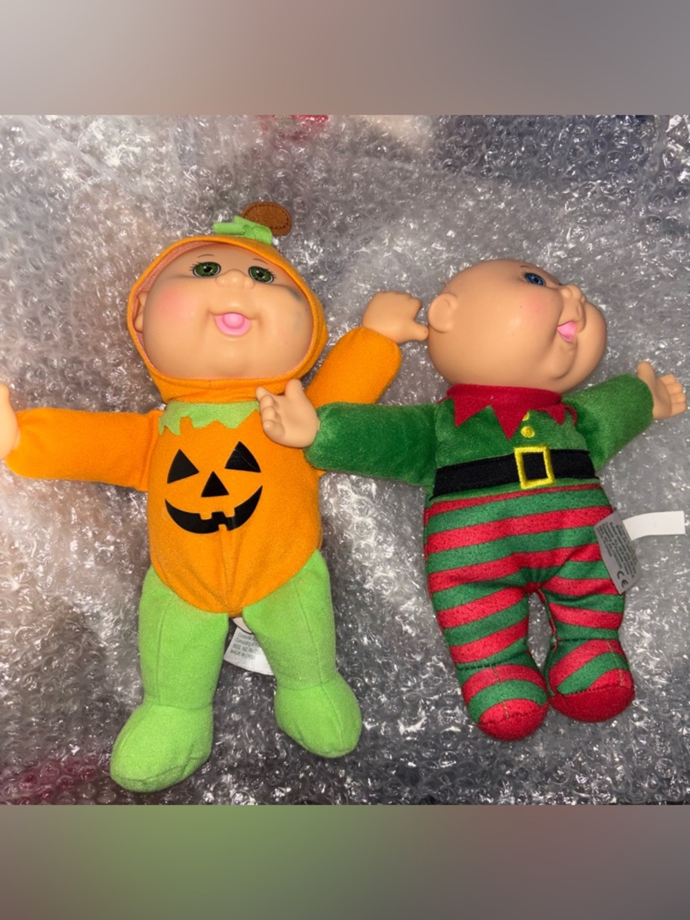 Cabbage Patch Kids Cuties 9” dolls Petey Pumpkin and Tinsel the Elf (no hat)